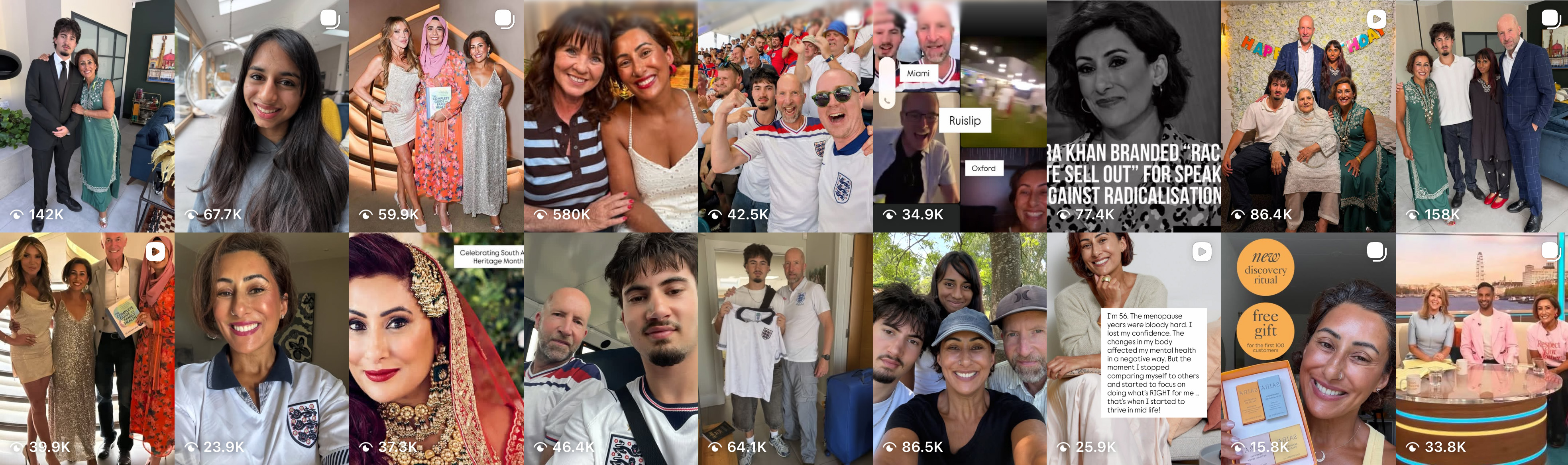 A mosaic of Saira Khan social media posts