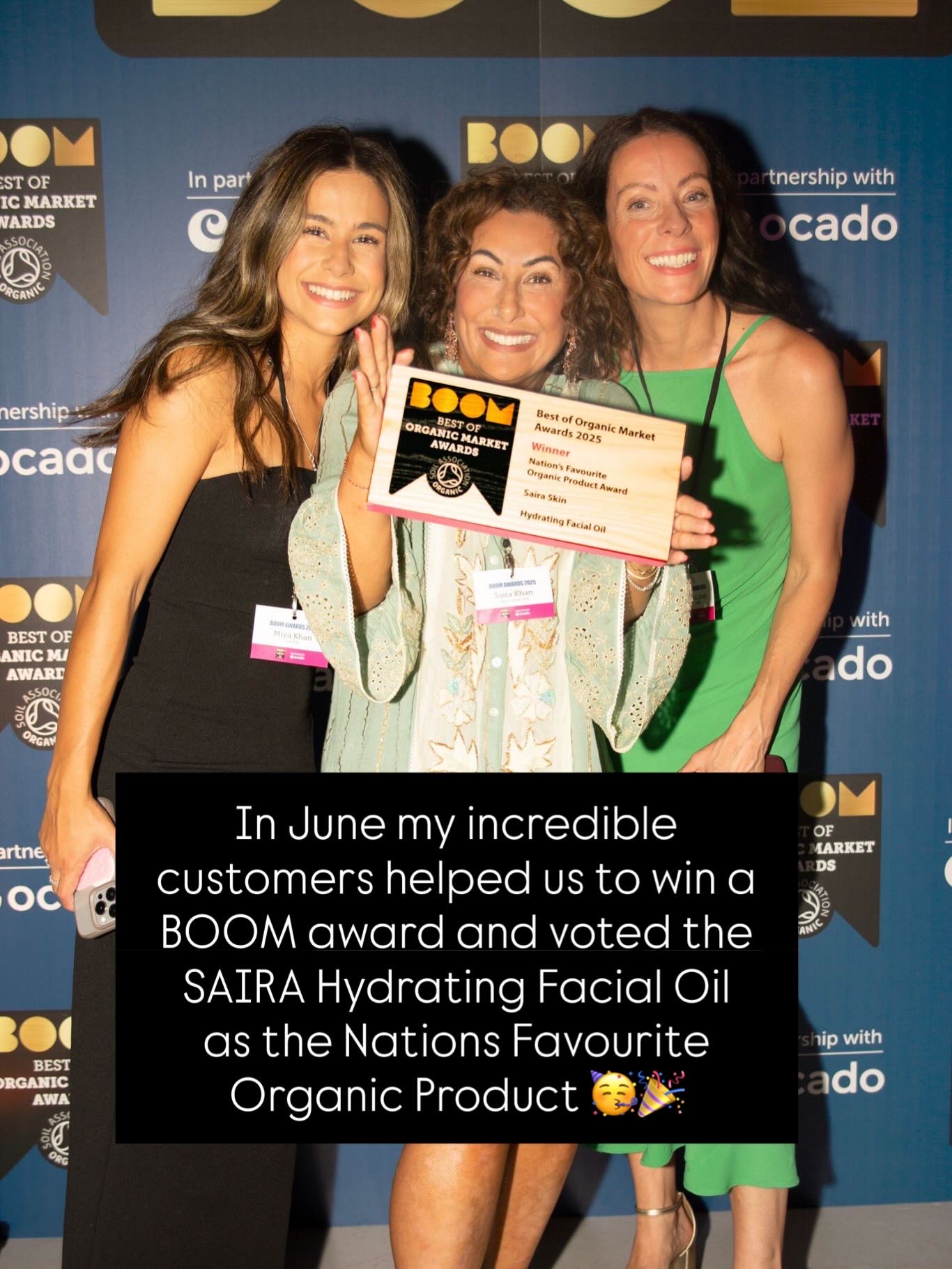 Saira with colleagues Miya and Laura at the Social Association BOOM Awards